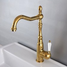 Gold Brass Swivel Bathroom Faucet Single Handle Vanity Basin Sink Mixer Tap