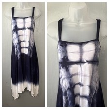 Calvin Klein Tank Dress Size Medium Blue White Tie Dye Asymmetrical Jersey Knit