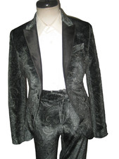 MENS ASOS VELVET GREEN PAISLEY 2B TUXEDO SUIT 32R W 30" X 30" IN 1970's VIBE