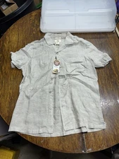 Panama Jack Mens Shirt Medium Gray Washable Linen Short Sleeve Button Up NWT