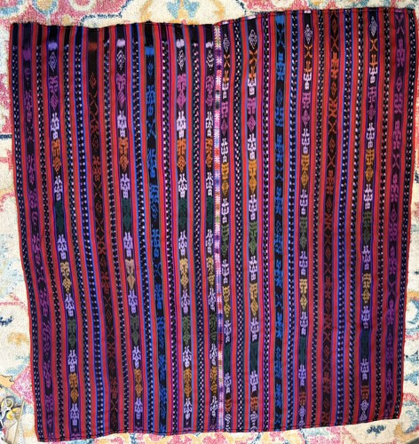 Guatemalan Ikat Textile Vintage Folk Arts Handmade 55.5” x 50” - Imperfections