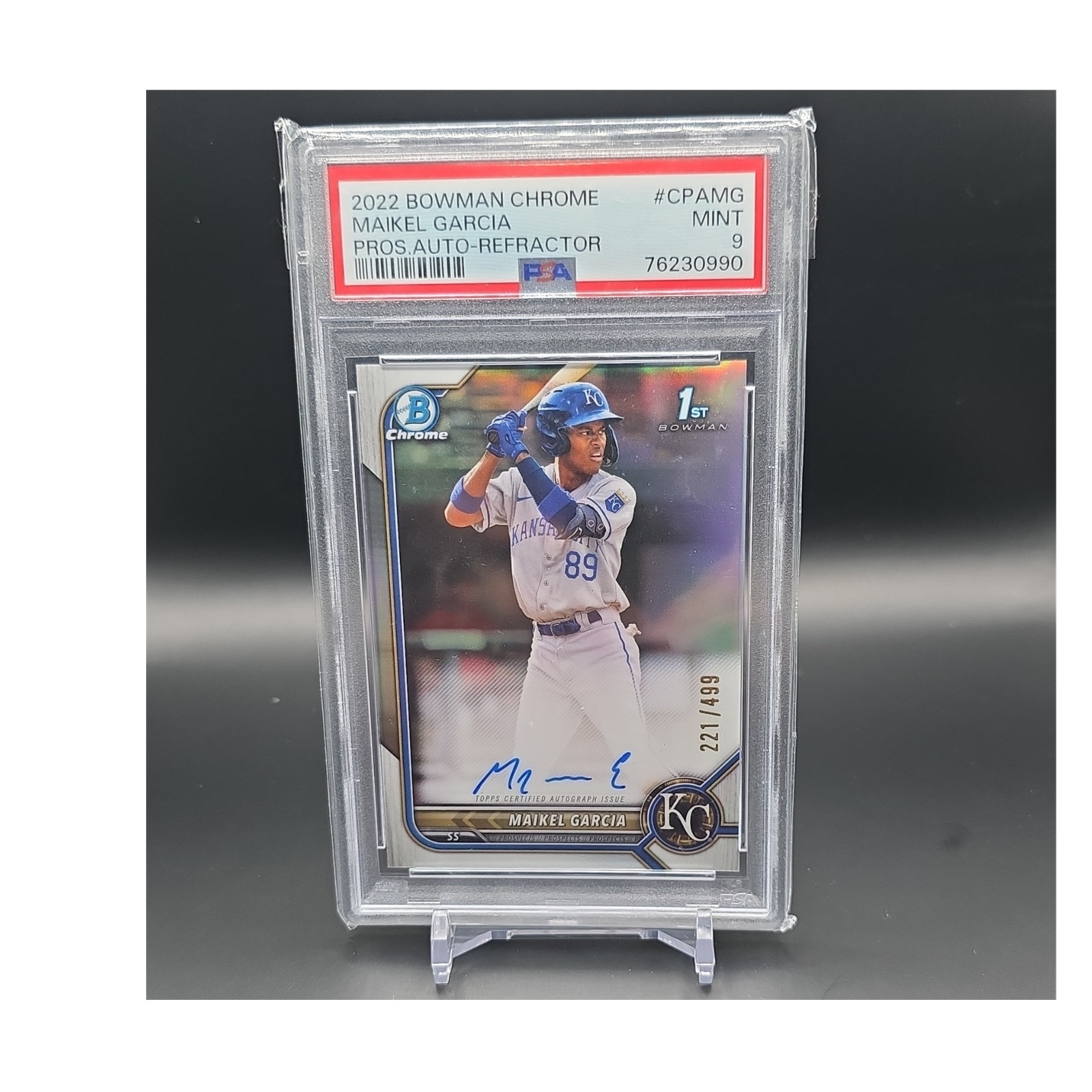 2022 Bowman Chrome Rookie Auto Refractor Maikel Garcia Royals #CPA-MG /499 PSA 9