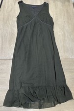 Banana Republic Olive Green Sleeveless Belted V Neck Velvet Upper Midi Dress 10