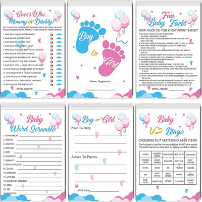 75Pcs Gender Reveal Games for Guests, 6 Funny Games for Boy or Girl Gender Revea