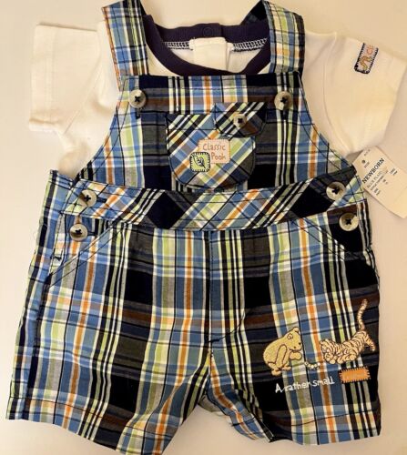 NWT infant Boy NEWBORN Disney CLASSIC POOH Vintage Plaid Overalls & Bodysuit Set