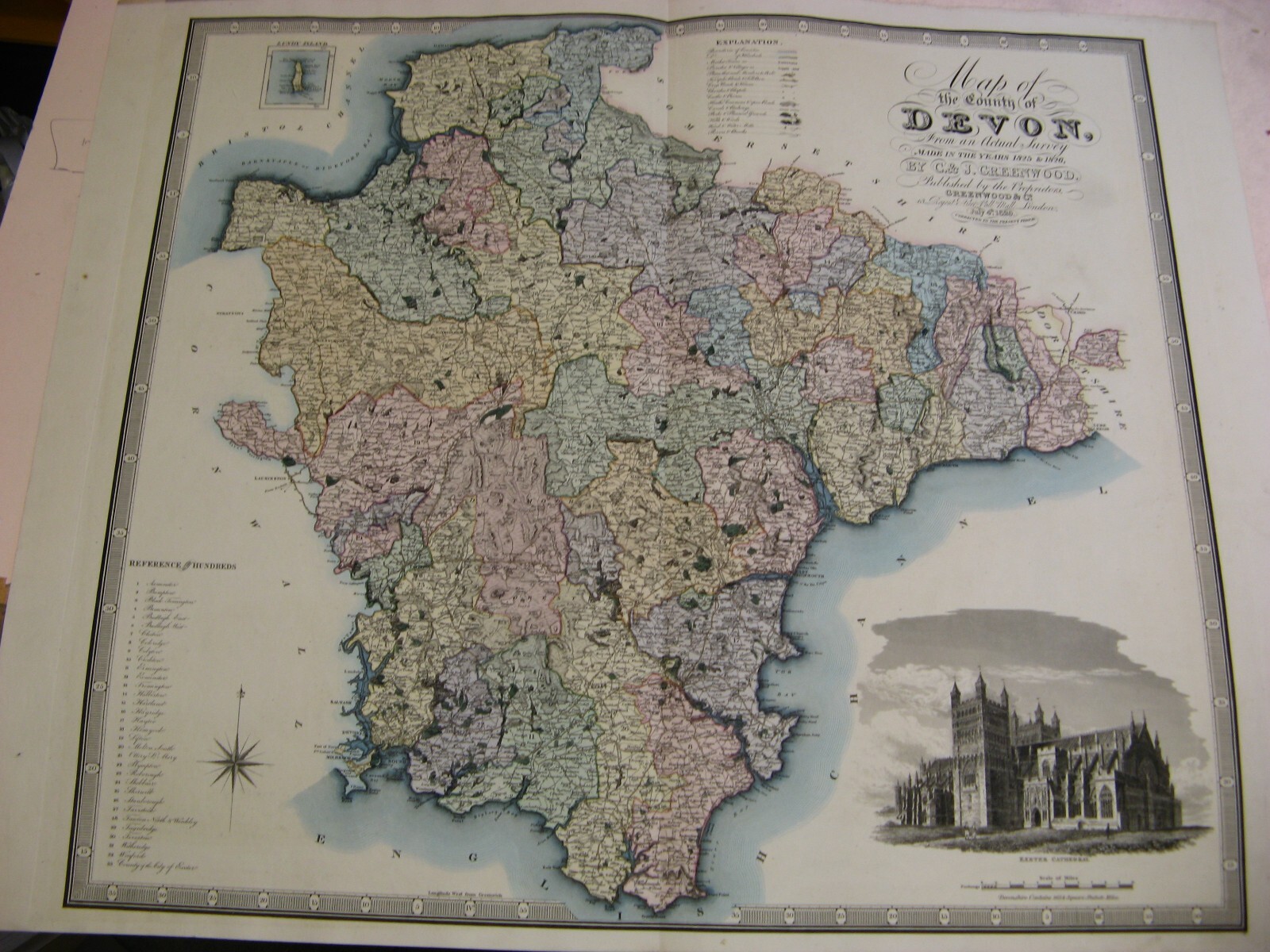 100% ORIGINAL LARGE DEVONSHIRE MAP BY GREENWOOD C1829  ORIGINAL COLOUR VGC