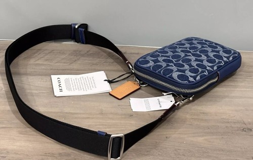 COACH CY889 Aden Crossbody Bag In Signature Denim & Leather Denim/Deep Blue - Picture 12 of 13