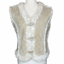 Wilsons Leather Vintage Suede Faux Fur Toggle Button Vest Size Medium