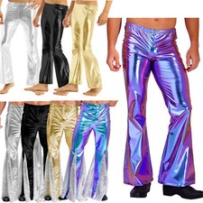 Men's Disco Bell Bottom Pants Costume 70s 80s Holographic Flared Bottoms Costume