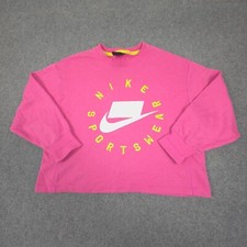 Nike Jumper Women SMALL Pink long sleeve fleece cotton winter cropped Size S