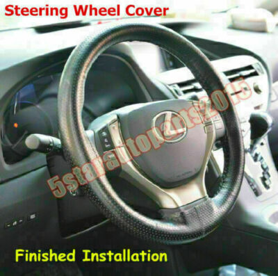 1 DIY Car Stitch PU Leather Steering Wheel Cover Needle Thread Anti-slip M Black