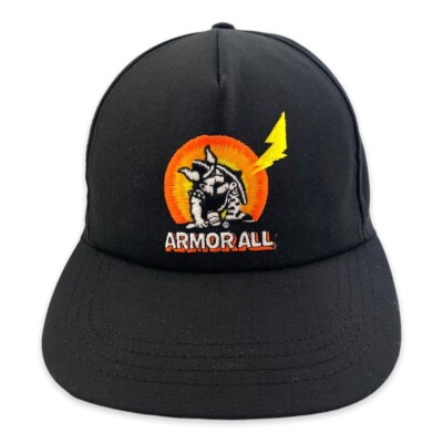 Vintage Armor All Snapback Cap schwarz orange gesticktes Logo USA Promo 90er