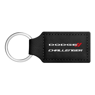 Dodge Challenger Themed Black Faux Leather Key Chain - Rectangular