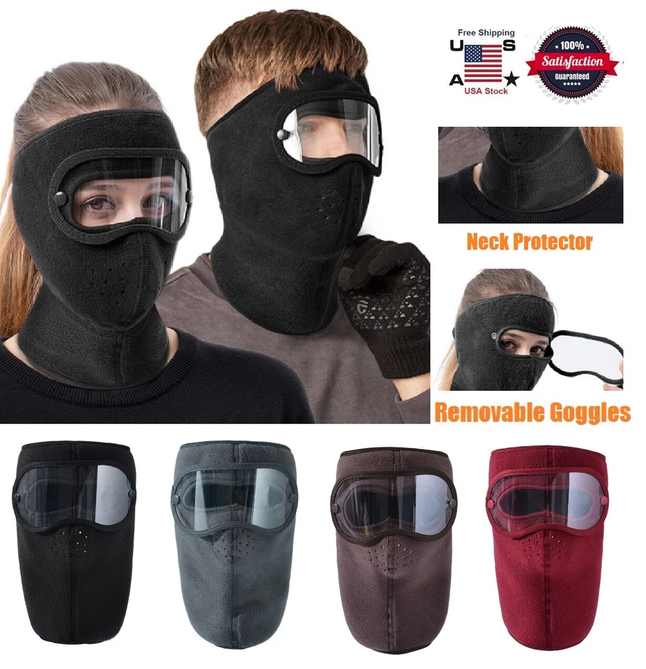 Máscara facial balaclava quente inverno lã capacete à prova de vento com óculos antiembaçante EUA - Imagem 2 de 4