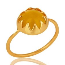 Yellow Moonstone Girls Delicate Flower Ring 925 Silver Stackable Casual Ring