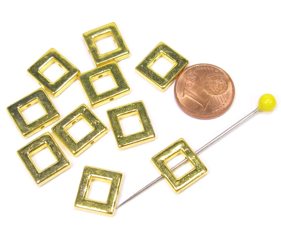 10 Perlen Metallperlen Spacer Quadrat goldfarben massiv 12 x 12 x 2,5mm Nr. 1 - Bild 1 von 1