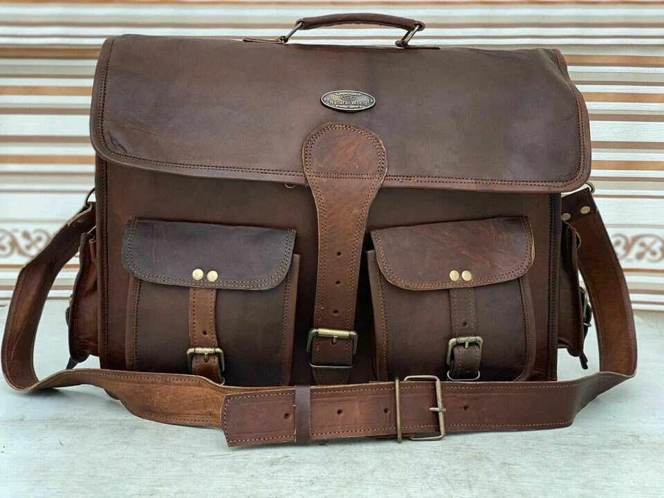 Borsa vintage in pelle business messenger laptop tracolla valigetta
