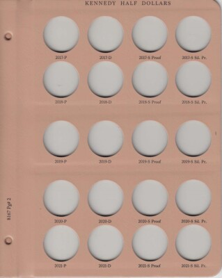 Dansco Replacement Page 2 For Album 8167 Kennedy Half Dollars + Proof 2017 2021