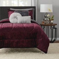 Mainstays Purple Velvet 8 Piece Bed in a Bag Comforter Set With Sheets, Twin