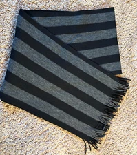 Scarf Black Gray With Fringe Black & Gray Mens or Womens New Christmas