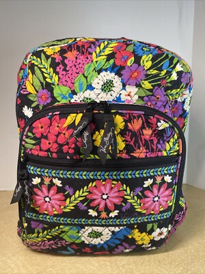 Vera Bradley Field Flowers Campus Backpack Black Multicolored Retired HTF