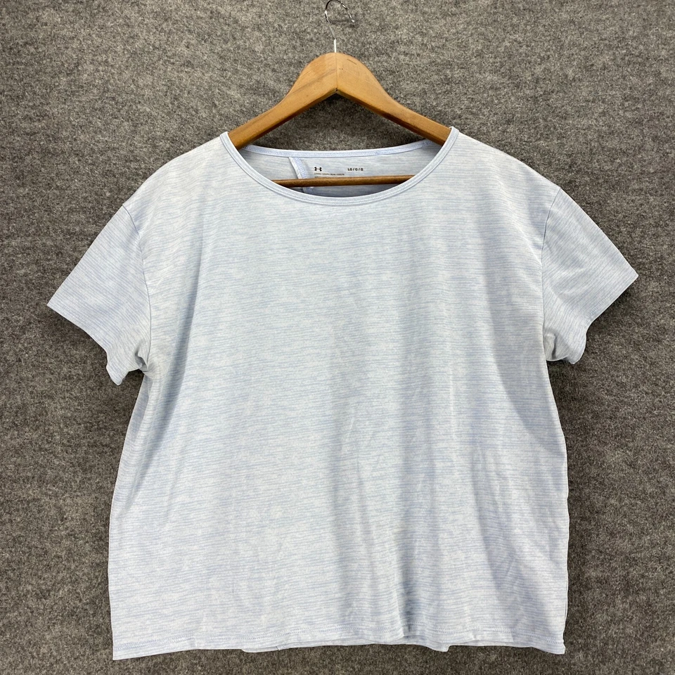 Camiseta Under Armour Mujer L Grande Azul Manga Corta Suelta Heatgear Cuello Redondo Foto 3 de 4
