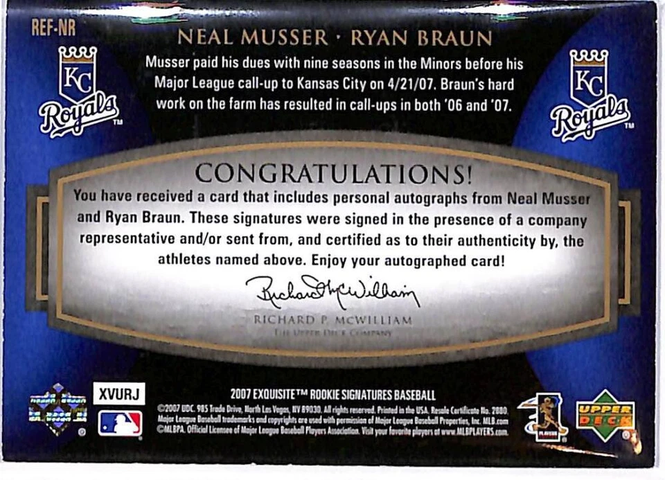 Autógrafos de firmas de novato Exquisite Collection 2007 Ryan Braun Neal Musser  Foto 2 de 2