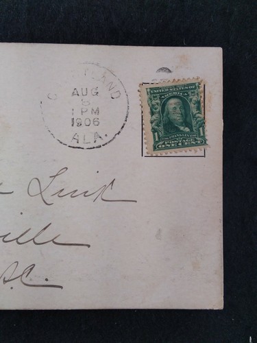 Ben Franklin 1 Cent Stamp Rare Posted 1906 Postcard Tuscumbia AL Big Spring - Picture 12 of 12