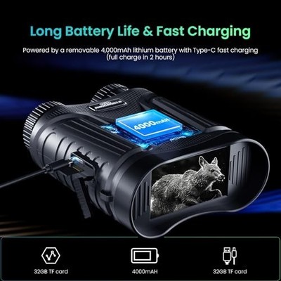 4K Night Vision Goggles with 8X Zoom, 3'' HD Screen, 2000FT Range