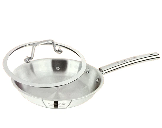 Platinum Triply Stainless Steel Fry Pan With Glass Lid Stir Fry Induction Base