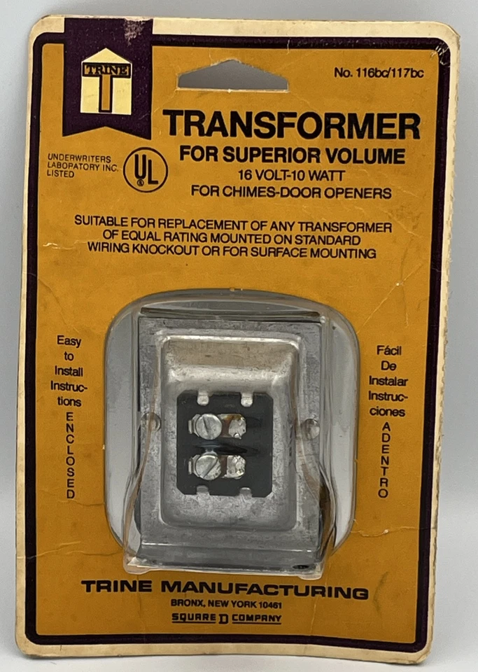 Square D Trine Doorbell Transformer 16V 10W for Chimes Door Bell 116BC 117BC NOS - Image 2 of 2