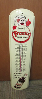 Vintage FROSTIE ROOT BEER Soda Thermometer Tin Sign 40s Bottle Looks Nice WOW!