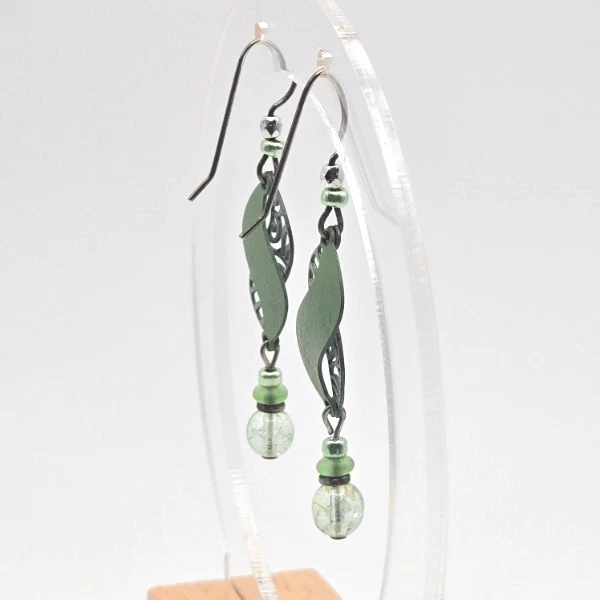 Adajio Hand-Crafted Sea Green Double Helix with Bead Drop Dangle Hook Earrings - Image 3 of 4
