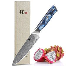 TURWHO 5in Utility Knife Japan VG10 Damascus Steel Universal Kitchen Knife Blue