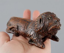 Antique 18thC English Folk Art Carved Lion Man Snuffbox Satire Caricature Face 