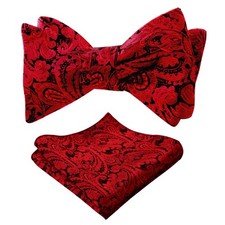 Mens 2pcs Paisley Jacquard Self-Tie Bow Tie Pocket Square Set Wine Red