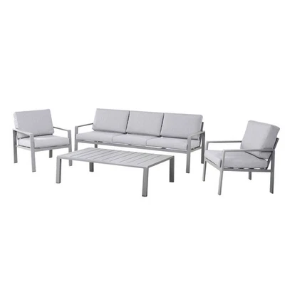 GOODHOME Outdoor Coffee Set 5 Seater Sofa Chair Table Steel Grey Garden Furniture