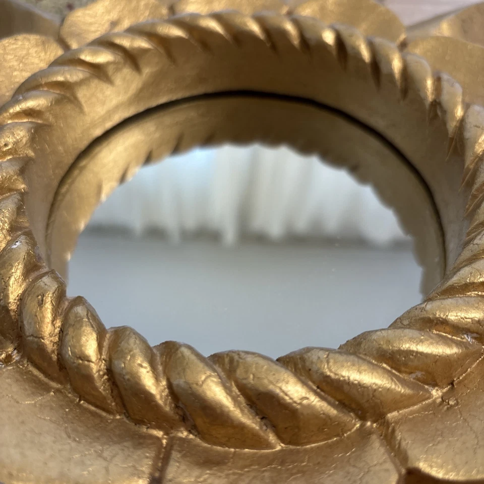 Vintage 🔥 Espelho Sunburst Francês Dourado Madeira 15 3/4” Diâmetro - Imagem 3 de 4