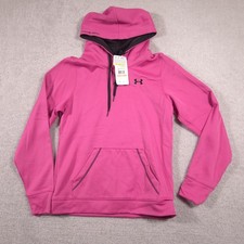 Under Armour Hoodie Womens Small Pink Loose Fit Fleece Pullover Kangaroo Pocket