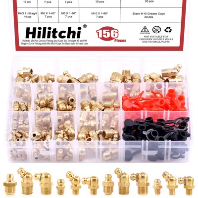 Hilitchi Hydraulic Zerk Grease Fittings Assortment Kit with Grease Zerk Caps (sa
