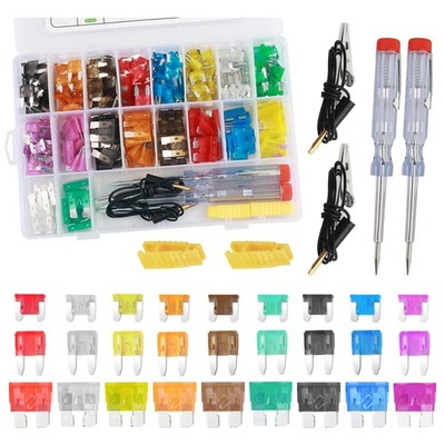 Car Fuses Assortment Kit with Car Fuse Tester,3-Size Fuses Automotive Kit with S
