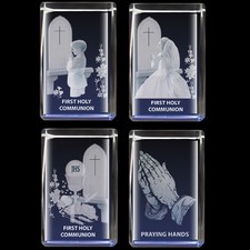 Religious Lazer Cut Engraved 3D Image Crystal Block Paperweight - Choose Design