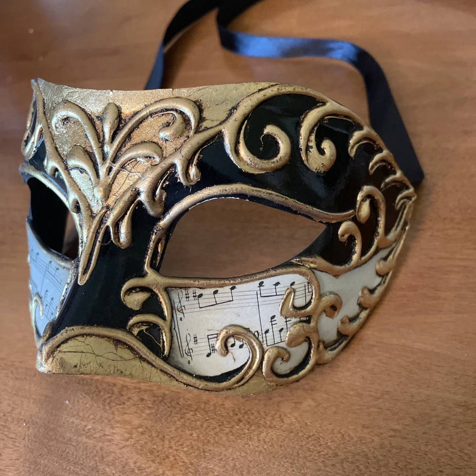 Pier 1 Hand Painted Black White Gold Masquerade Mask Wall Decor Made In Italy - Image 3 of 4