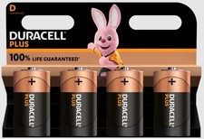 Duracell D 100% Plus Power LR20 MN1300 Alkaline Batteries 4, 8, 12 Multipack