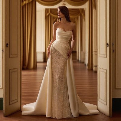 Customized Strapless Sheath Wedding Dress with Sweetheart Neckline Satin Laceup 