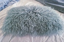 Mongolian Fur Cushion. Light blue. 