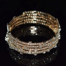 1pc 5-Row Rhinestone Open Bracelet, Multi-Layer Sparkling Crystal Bangle