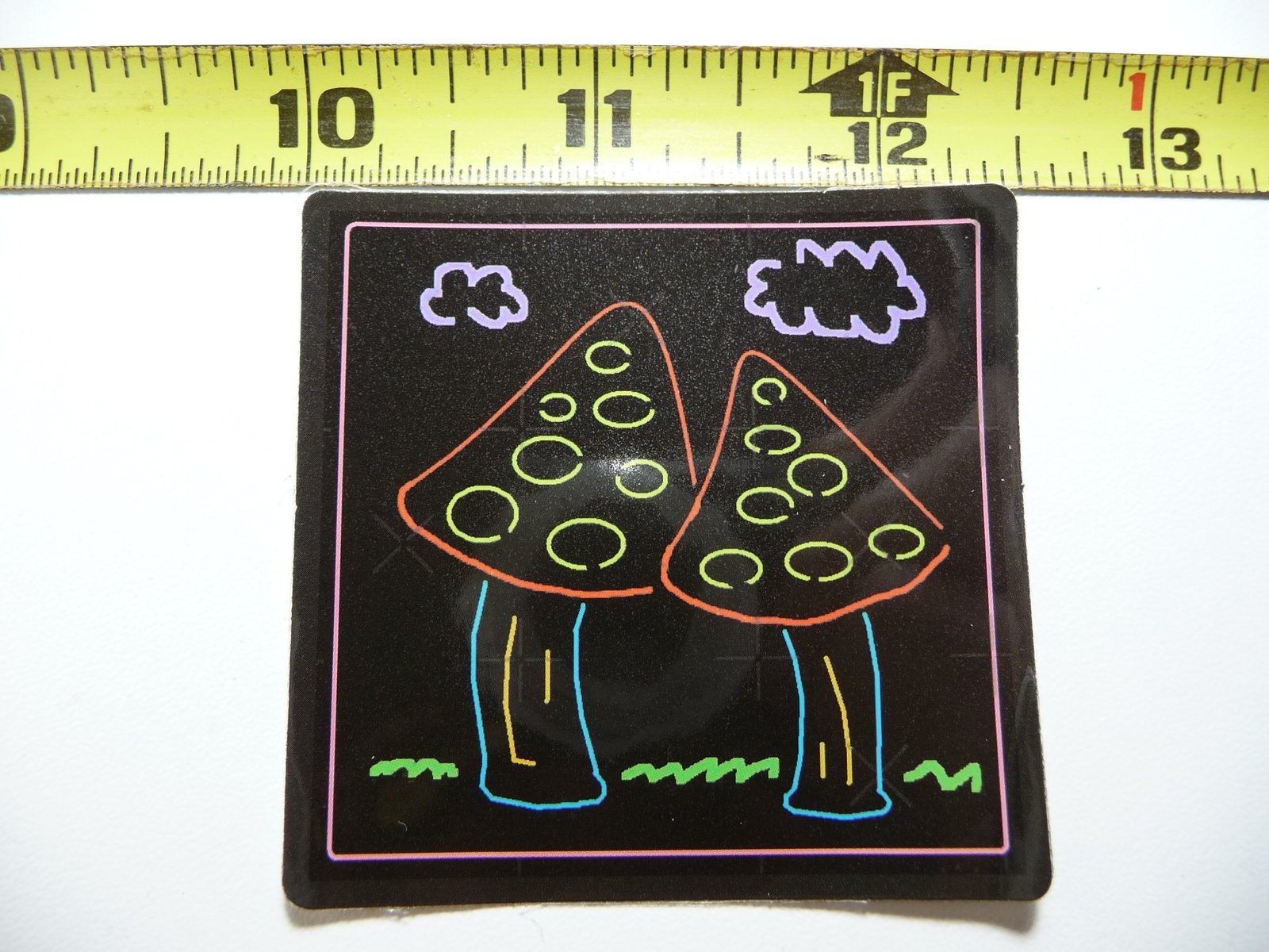 PIZZA LOOKING MUSHROOMS NEON STYLE STICKER DECAL COLORFUL FUNNY CELEBRATION