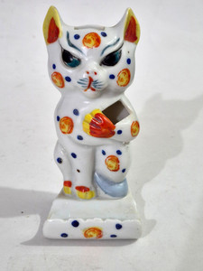 VTG Japanese Ceramic Maneki-neko (lucky cat) Kids Tooth Brush & Paste Holder