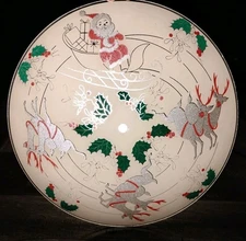 VTG CHRISTMAS MCM GLASS CEILING LIGHT FIXTURE COVER REINDEER SANTA SLEIGH RARE